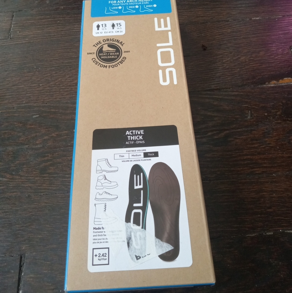 SOLE Active Thick Plantar Fasciitis Insoles, Mens Size 13/ Womens 15 New Openbox